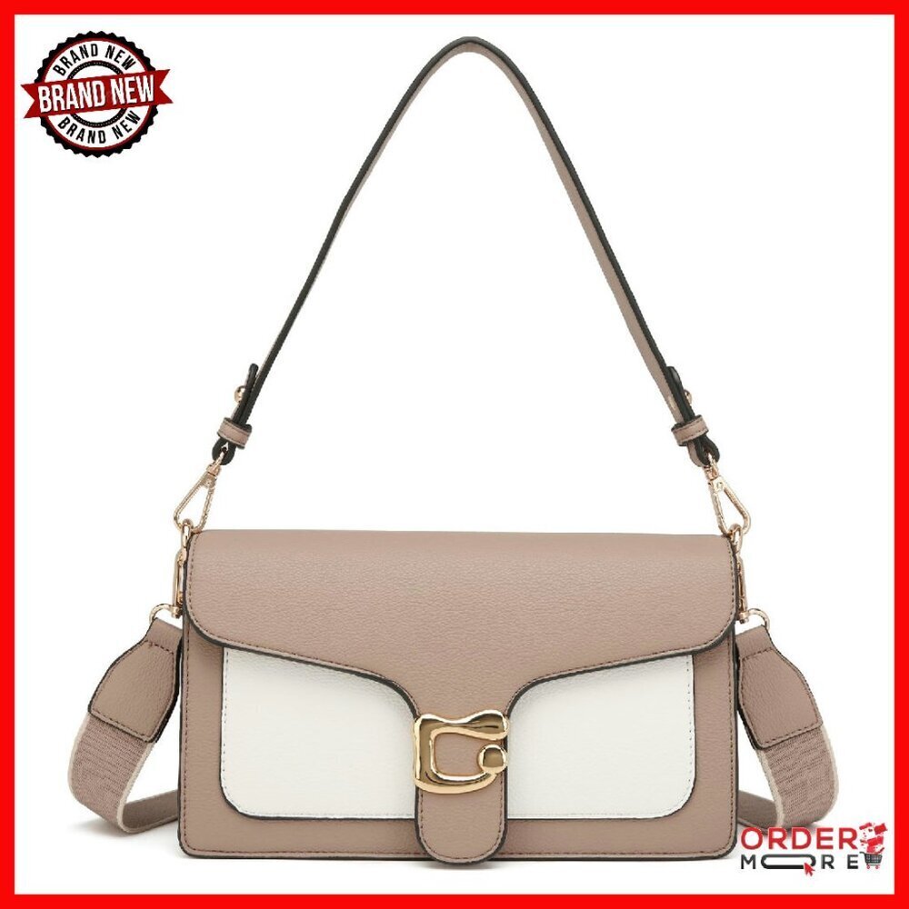 Small Vegan Leather Crossbody Bag with 2 Straps, Multiple Compartments
